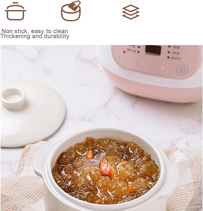 ZJchao Stew Pot Electric, 1L 200W Electric Smart Ceramic Soup Porridge Cooker Mini Slow Cooker Anti Dry Burn Multifunction Cooking Pot for Stove Porridge Rice Soup (US Plug 110V)