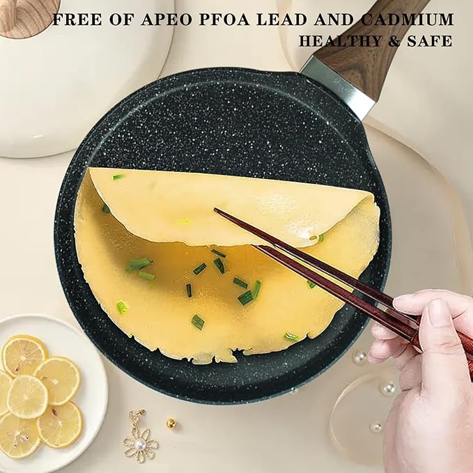 LECOOKING Nonstick Crepe Pan, 8.5 Inch Griddle Pan, Fry Pans for Cooking Eggs, Omelettes, and More - Non-Stick Marble Coating Skillet Induction Compatible