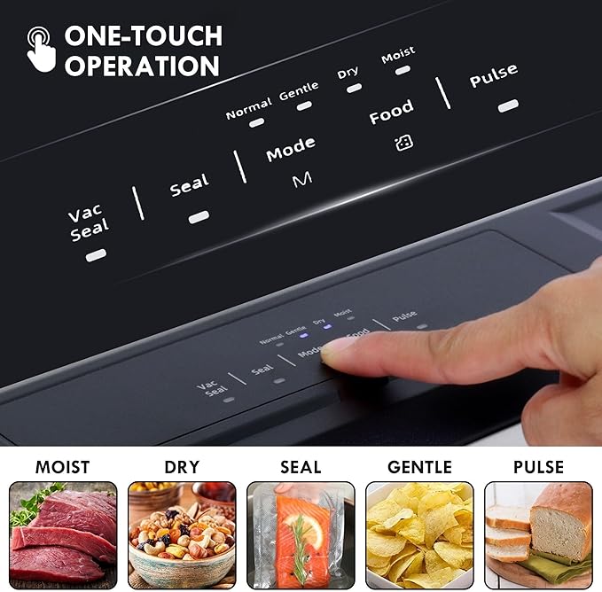 Kenmore Vacuum Sealer Machine - Food Saver Vacuum Sealer with Bags, Dry & Moist Modes, 7 Preset Settings, Includes Bag Roll, Bottle Stopper, Stainless Steel Envasadora al Vacío for Meat