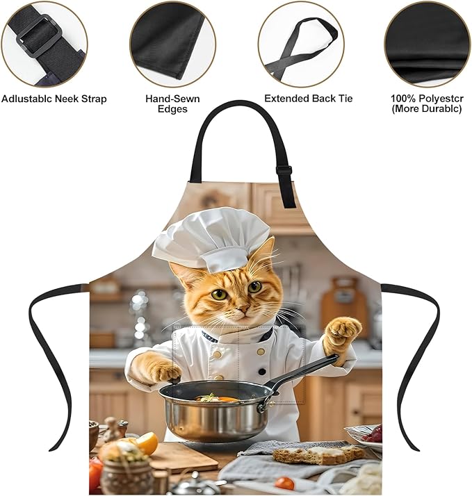 Funny Cat Apron with 2 Pockets Waterproof for Men Women Kitchen Garden Decor