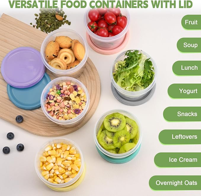 12 Piece 16 oz Plastic Food Storage Containers with Lids, Reusable Freezer Storage Containers, Meal Prep Containers with Pen and Brush, BPA-Free, Screw Top, Microwave & Dishwasher Safe