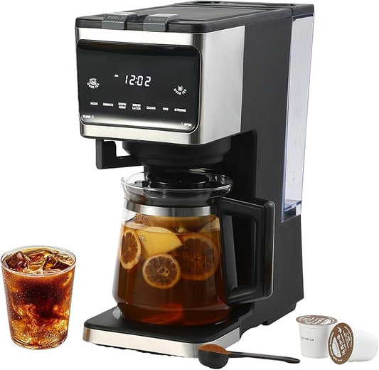 Sykaffe 3 in 1 Single Serve Coffee Machine,12-Cup Programmable Coffee Machine,Compatible with Kcup Pods,Ground Coffee,Coffee Pods, Iced Tea, Iced Coffee Function,Black