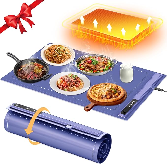 Upgrade Electric Warming Tray with Adjustable Temperature-Portable Warming Mat for Food,Roll Up Silicone Food Warmer for Parties with 3 Temperature Settings,Versatile Food Warmers for Parties Buffet