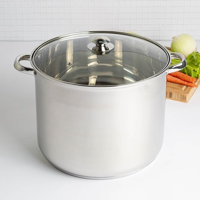 Ecolution Stainless Steel Stock Pot, Encapsulated Induction Ready Cooking Pot with Glass Lid, Oven Safe, Dishwasher Safe Soup Pot, 20-Quart