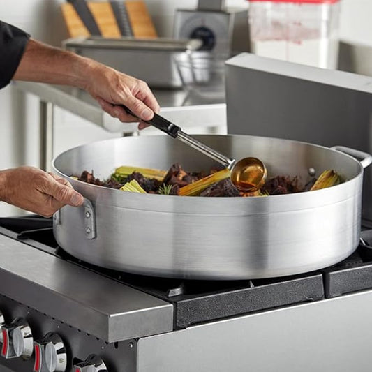 TrueCraftware- 35 qt. Aluminum Brazier Pot with Cover 6mm Thickness- Heavy Weight Cookware Braiser Pan Braising Pan Perfect Roasting Baking Sauteing Searing and Pan Frying Mirror-Finished