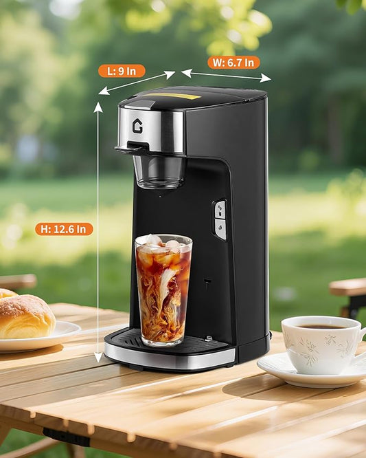 Small 2-in-1 Coffee Maker for Hot & Iced Coffee, Single Serve Machine with Built-in 550Ml Water Tank , Compatible with k-Cups, Ground Coffee & Tea Leaves, Adjustable Cup Tray for Home or Office Use