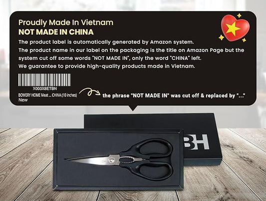BOWERY HOME Meat Scissors - Heavy Duty Kitchen Shears - Heavy Duty Kitchen Shears - NOT MADE IN CHINA - For Cutting Food, Meat, Fish, Vegetable, Pizza (10 inches)