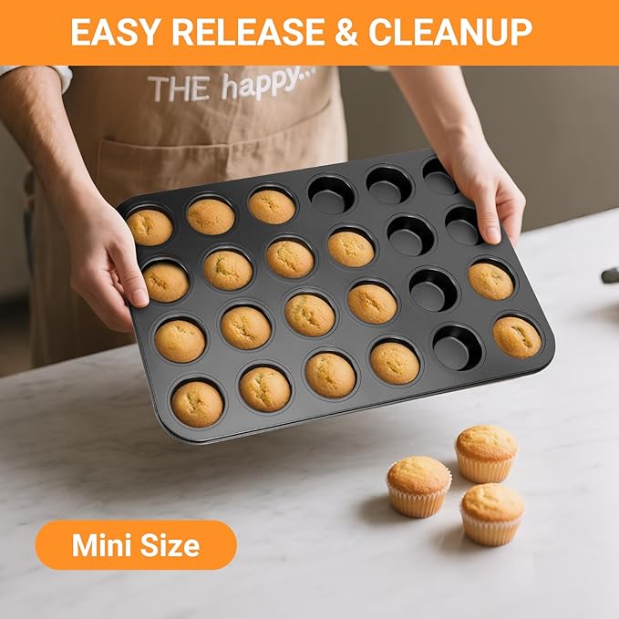 WESIRI 2 Pack Mini Muffin Pan Nonstick 24 Cup, Mini Cupcake Pans for Baking 24 Cups, Carbon Steel