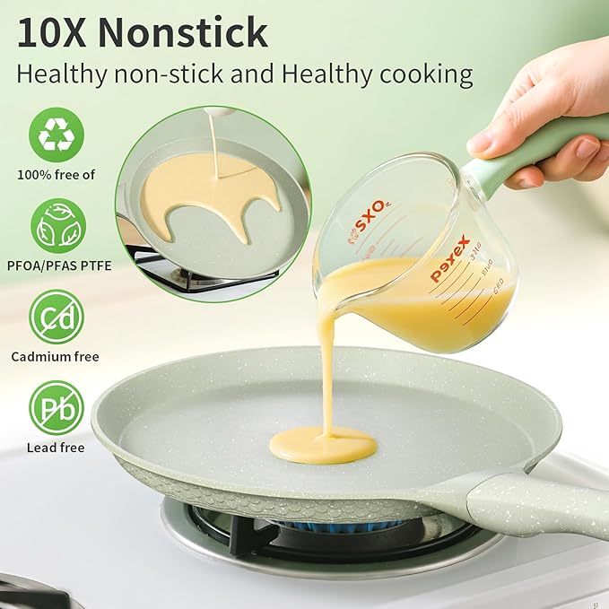 Xuanying Nonstick Crepe Pan, Coating Induction Compatible Skillet Griddle | Dosa Tawa Pan for Roti, Tortillas & Pancakes | Eco-Friendly 100% Free PFOA,PFAS, Lightweight with Cool-Touch Handle