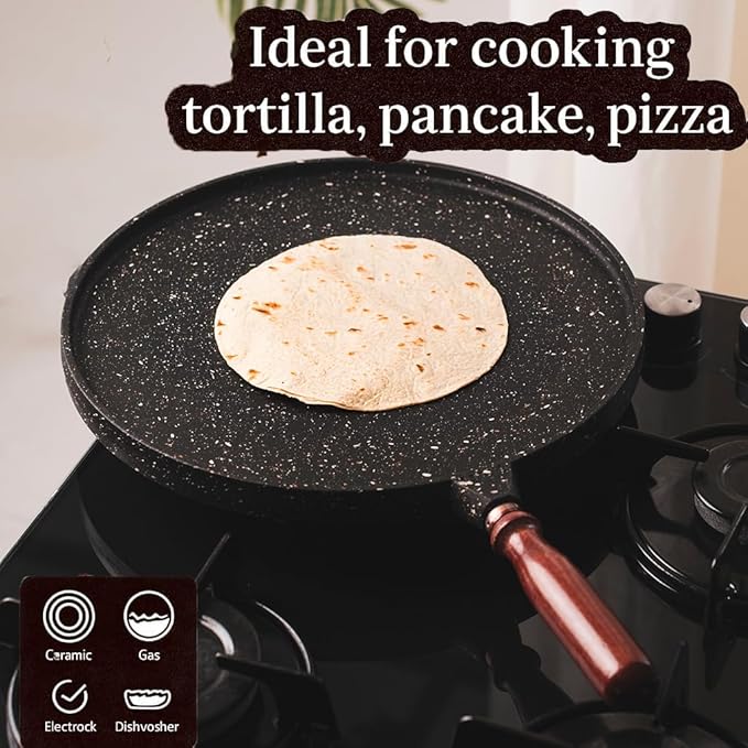 Cast Iron Comal Pan Tawa for Para Tortilla Comales Dosa Crepe Pancake Roti Griddle Cooking Cooker Warmer Maker Mexican Indian Nonstick Skillet Grill Frying Cookware Stove Top Stovetop Non Stick
