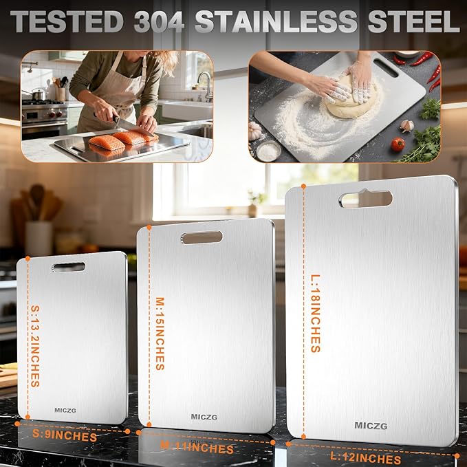 Titanium Kitchen Cutting Board - 304 Food Grade Stainless Steel Cutting Boards for Kitchen- for Cutting Meat, Fruit, Vegetables, Outdoor or Indoor 15" X 11" (1, M)