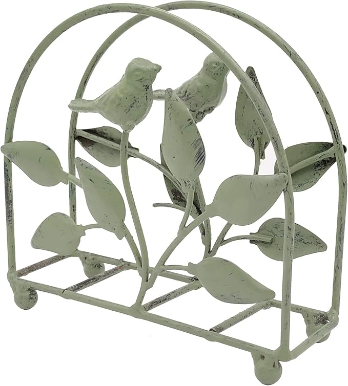 Cast Iron Bird & Tree Classic Napkin Holder/Tabletop Freestanding Tissue Dispenser, Rustic Green