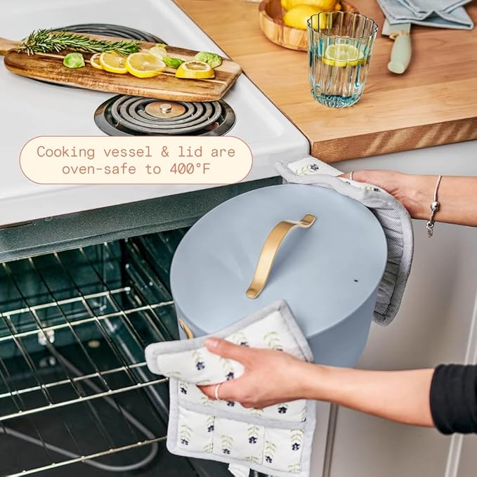 Beautiful 10-in-1 Electric Multi-Cooker by Drew Barrymore, 6-quart, digital display, 10 cooking functions, non-stick pot, easy one-touch control (Cornflower Blue)