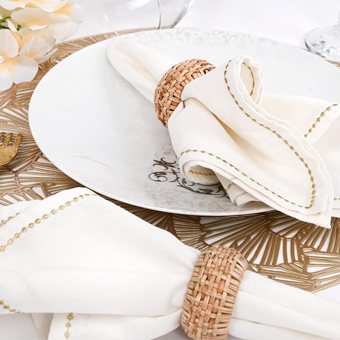 ALPHA Living HOME Napkin Rings Set of 12 - Handmade Decorative Serviette Rings for Dining Table, Weddings, Parties, Events, Holiday Gatherings, and Everyday Use Boho Rustic Farmhouse Décor (Brown)