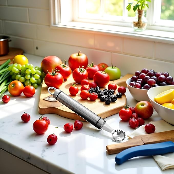 Stainless Steel Strawberry Huller,silver Multi Function Strawberry Huller and Tomato Stem Corer Tool,for Strawberry,Tomato,Vegetable and Fruit Corer Practical Kitchen Tool