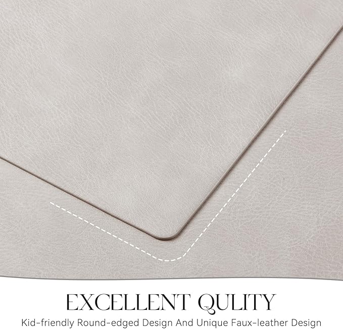 MOSAYT Vinyl Placemats Set of 12-12 X 17 Inch - Faux Leather 100% Waterproof Oil-Proof Wipeable PU Place Mats, Heat Resistant Reversible Table Mats for Kitchen, Dining, Outdoor (Light Grey)