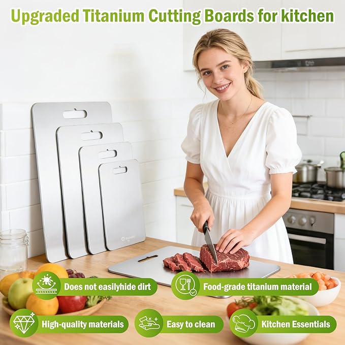 Titanium Cutting Board, 100% Pure Titanium Non Toxic Cutting Boards for Kitchen, Dishwasher Safe Chopping Board for Separating Raw Meat, Vegetables, Fruits, Odor Free & Knife Friendly(18"L x 12"W)