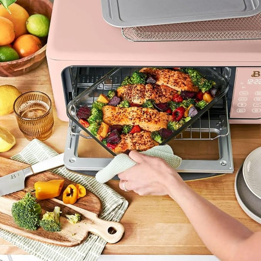 Beautiful by Drew Infrared Air Fry Toaster Oven 1800W with 9-Slice Capacity and Multi-Function Cooking (Rose)