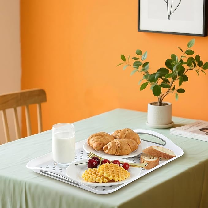 Large Non-Slip Serving Tray with Handles - Suitable Serving Tray, Food Tray, Trays for Serving Food,Serving Platters - an Ideal Dining Choice, White - 2 Pack