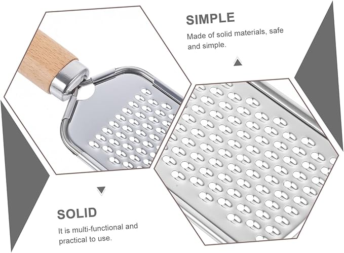 PRETYZOOM Stainless Steel Plane Grater and Zester Wooden Handle for Fruits and Vegetables Kitchen Gadget for Salad Preparation and Cooking