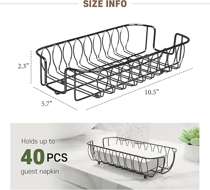 Black Guest Towel Holder Tray for Bathroom – Napkin Organizer for Disposable Paper Towels, Hand Towel Rack for Countertop, Modern Holder for Guest Bathroom Essentials and Powder Room