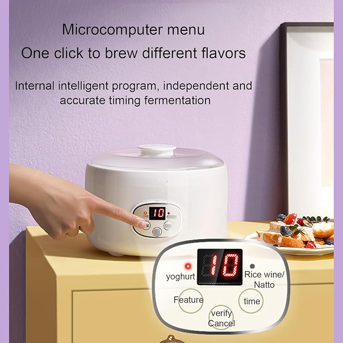 Yogurt Machine, Automatic and Portable, with a Transparent and Visible Glass Inner Container, Real-time Display Screen, Suitable for Making Yogurt, Rice Wine, and Natto