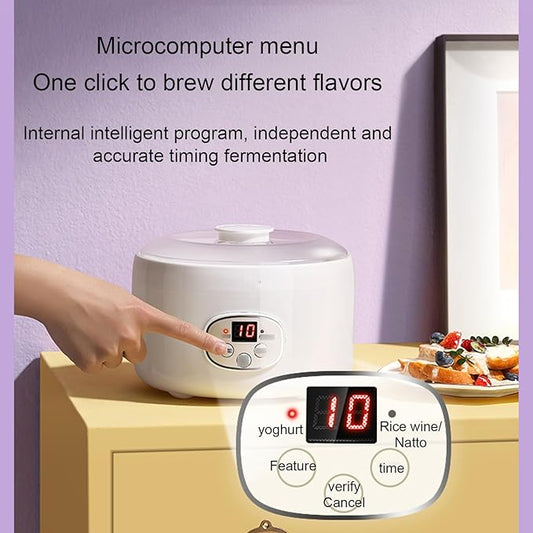 Yogurt Machine, Automatic and Portable, with a Transparent and Visible Glass Inner Container, Real-time Display Screen, Suitable for Making Yogurt, Rice Wine, and Natto