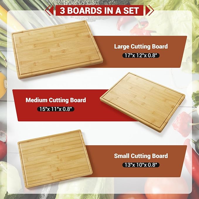 DYTesa Cutting Board for Kitchen, Bamboo Cutting Boards For Kitchen Meal Prep & Serving - Bamboo Cutting Board Set with Holder, Charcuterie & Chopping Board