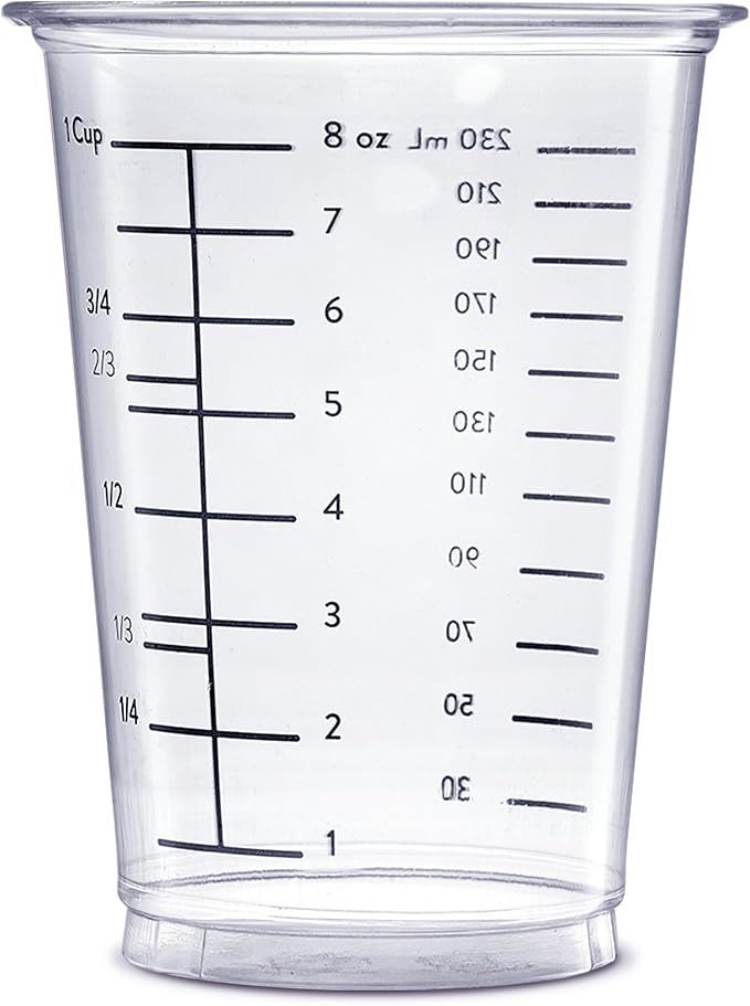GUSTO [10 oz. - 50 Count] Multipurpose Disposable Plastic Measuring Cups - Baking, Cooking, Epoxy Resin, Mixing & Measuring Cups - (Formerly Comfy Package)