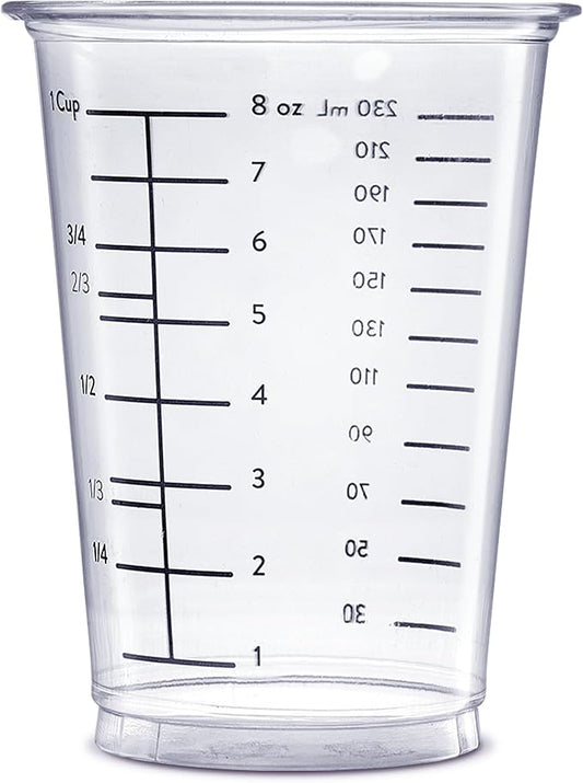 GUSTO [25 Count - 10 oz.] Multipurpose Disposable Plastic Measuring Cups - Baking, Cooking, Epoxy Resin, Mixing & Measuring Cups (Formerly Comfy Package)