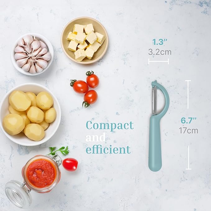 Vegetable Peeler 3-Piece Set – Swivel Cutter, Y-Shaped Slicer, and Julienne Peeler with Bottle Opener and Built-in Eye Remover – Stainless Steel Blade with Comfortable Handle for Kitchen – Pastel Blue