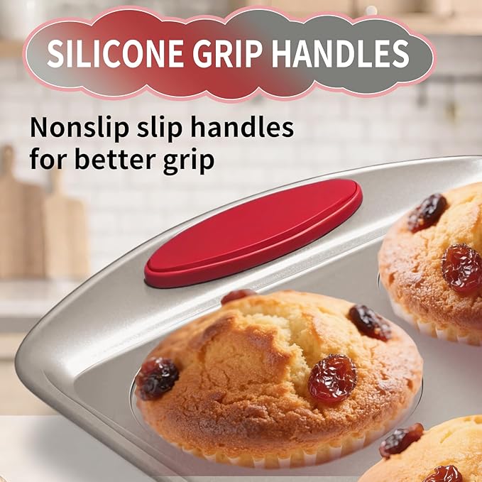 Muffin Cupcake Pans 12-Cup, 2 Packs Nonstick Standard Muffin Tins with Silicone Grip Handles for Baking, Heavy Duty 12 Cheesecake Pan Cup Cake Pans, Non Stick, BPA Free, Dishwasher Safe
