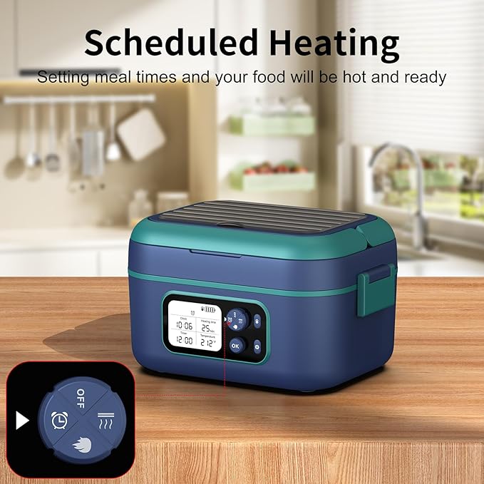 Cordless Electric Heated Lunch Box, 1.5L 6.3Cups 24000mAh Rechargeable Battery Self-Heating Lunch Box, Smart Timer, Even Heating, 100W Portable Food Warmer for Office, Picnic, Car, Outdoor