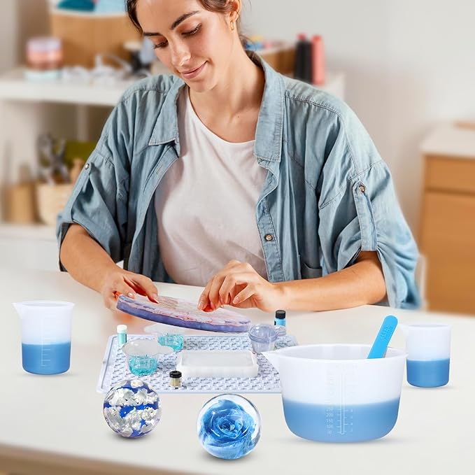 LET'S RESIN Silicone Measuring Cups for Resin Supplies, 600ml/20oz&100ml Thickening&Non-Stick Resin Mixing Cup kits, Silicone Cups for resin mold，Easy to Clean