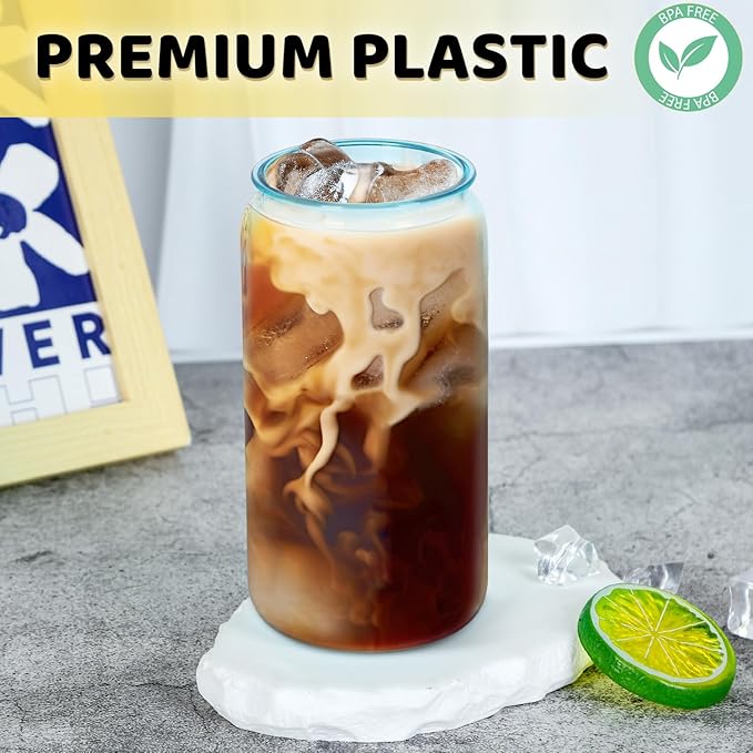 16 Oz Acrylic Plastic Can Tumbler, 6 Pack Colorful Plastic Cup Beer Can, Plastic Mason Jar with Colorful Lid