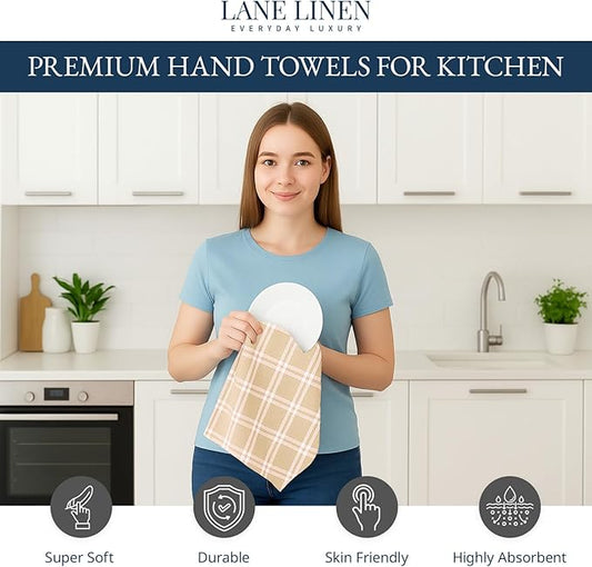 LANE LINEN Cotton Kitchen Towels Set, 4-Pack – Absorbent, Quick-Drying, Premium Dish Towels, Tea Towels, 18" x 28" - Beige