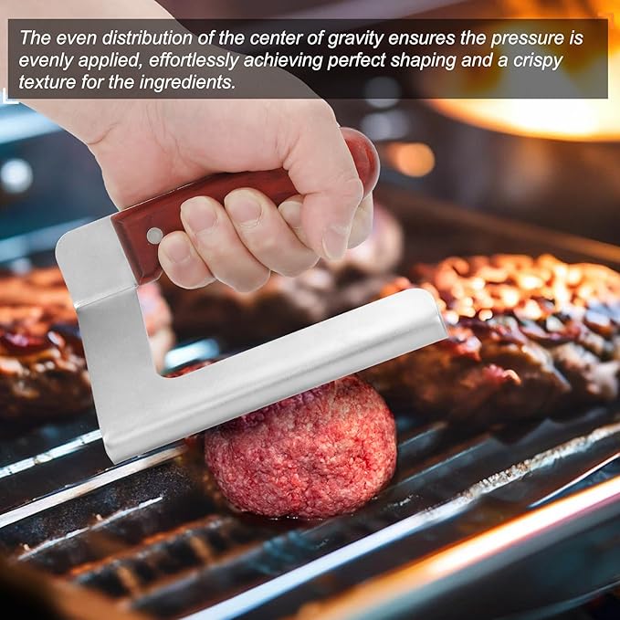 Smash Burger Press, 5.5 Inch -Heavy Duty Stainless Steel Burger Press Meat Steak with Wood Handle,Burger Tool for Smash Burgers, Bacon,Patty, BBQs and Tailgates