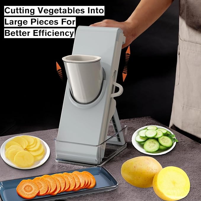 Eletronova Safe Mandoline Slicer for Kitchen, Multi Vegetable Slicer with Thickness Adjuster, Finger-Safe Food Holder, Potato/Onion/Cucumber Slicer for Fast Meal Prep Chopper, Easy Clean (Grey)
