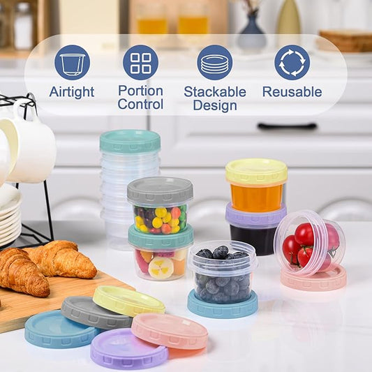 12 Piece 4 oz Plastic Food Storage Containers with Lids, Reusable Freezer Storage Containers, Small Meal Prep Containers with Pen and Brush, BPA-Free, Screw Top, Microwave & Dishwasher Safe