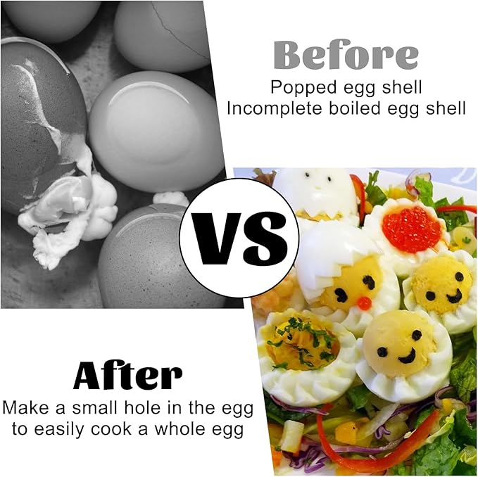 Stainless Steel Egg Piercer for Hard Boiled Eggs with Retractable Pin, Heavy Duty Egg Poker to Get Good Hard Boiled Eggs, Egg Piercer Hole Seperater for Quick Peel Anti-Burst, Black