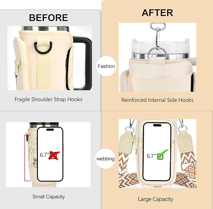 LOKASS Personalized Water Bottle Holder with Strap for Stanley Cup Accessories 40 oz Tumbler, Initial Water Bottle Carrier Bag/Phone Pocket, Mother's Day/Birthday Gifts for Women/Girls