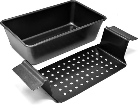 PERLLI Meat Loaf Pan with Drip Tray – 2 Pc. 9.8 x 5.7 In. High-Carbon-Steel Nonstick Meatloaf Pan with Drain Tray – Large BPA-Free Oven Loaf Pan for Baking, Bread, Cakes, Roasting Meat, & More