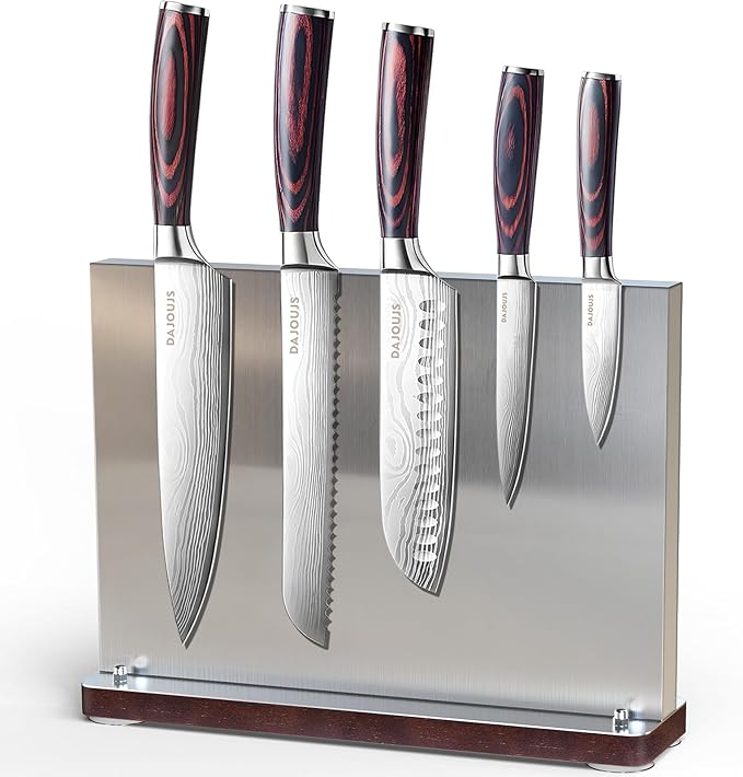 Kitchen Knife Set with Block - 6 Pcs Chef Knife Block Set, 5 Pcs High - Carbon Stainless Steel Razor - Sharp Knives with a Magnetic Knife Block Holder, Versatile and Professional Kitchen Knives Set