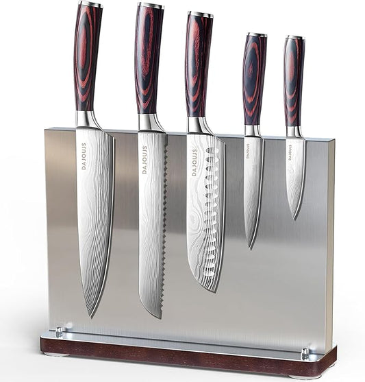 Kitchen Knife Set with Block - 6 Pcs Chef Knife Block Set, 5 Pcs High - Carbon Stainless Steel Razor - Sharp Knives with a Magnetic Knife Block Holder, Versatile and Professional Kitchen Knives Set