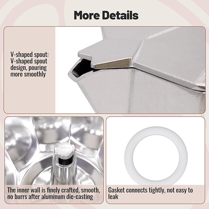 Vaolvpant 9 Cup Aluminum Moka Pot Classic Stovetop Espresso Coffee Maker 450ml 15oz Coffeemaker Percolator Mocha Pot Greca Coffee Maker Cafe Makers for Italian and Cuban Café Brewing Silver
