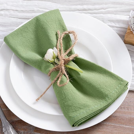 MLMC 4 Pack Sage Green Cloth Napkins Rustic Washable Cotton Linen Napkins Set of 4 17"x17" Reusable Dinner Napkins Cloth for Spring Easter Wedding Bridal Shower Party Table Decor
