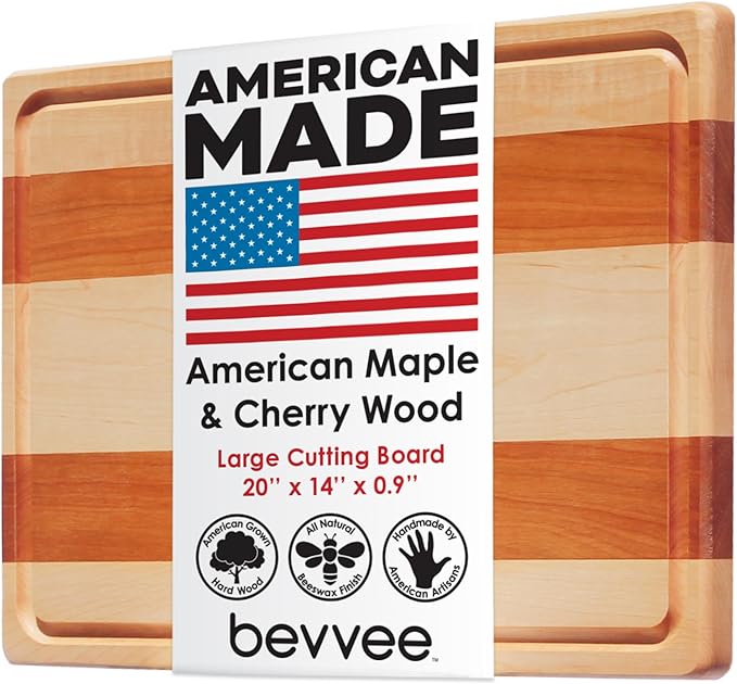 Maple and Cherry Wood Cutting Board - American Made in USA - Unique Kitchen Gifts - Large 14 x 20 inch