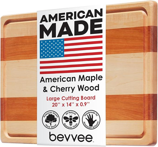 Maple and Cherry Wood Cutting Board - American Made in USA - Unique Kitchen Gifts - Large 14 x 20 inch