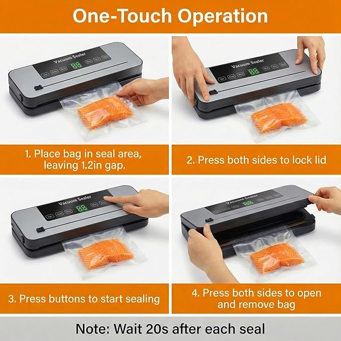 Vacuum Sealer Machine for Food with 30 Storage Bags, Built-in Cutter, 6-in-1 Automatic Sealing Machine for Seal a Meal, Wet & Dry Food Prep, Compact Heat Sealer for Freezer Preservation