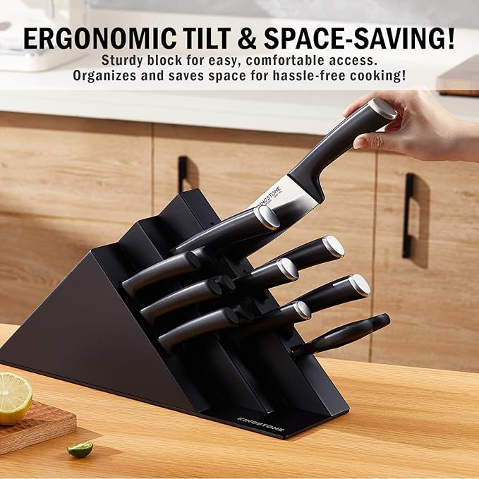 KINGSTONE 14-Piece Knife Block Set, Precision-Honed High-Carbon Stainless Steel Knives with Long-Lasting Sharpness, Ergonomic Balanced Handles for Home & Serious Cooks, Black